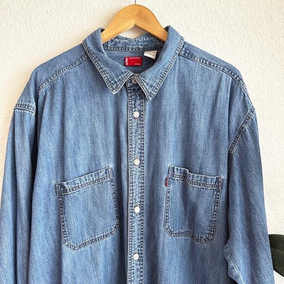 VTG Levis Mens Long Sleeve Denim Shirt XXL Western Workwear Country Classic Blue - Picture 2 of 8